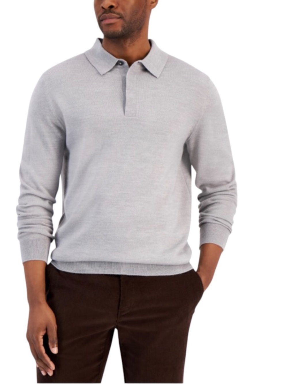 Club Room Men's Merino Wool Blend Polo Sweater, Smoke Heather Size L - NWT